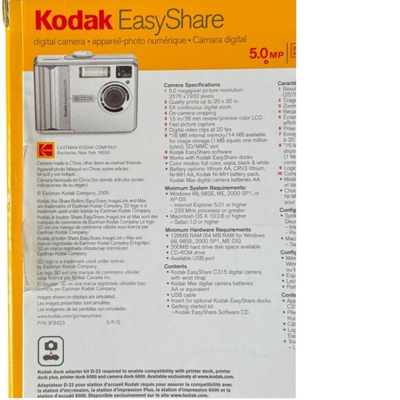Kodak EasyShare C315 5.0MP Digital Camera Tested Works Incl Software SD Card - Picture 12 of 12